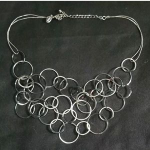 Chico's signed Statement/Bib Necklace boho silver tone chunky Circle